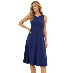 LOFT Navy Sleeveless Midi Dress Women’s Large Flowy Casual